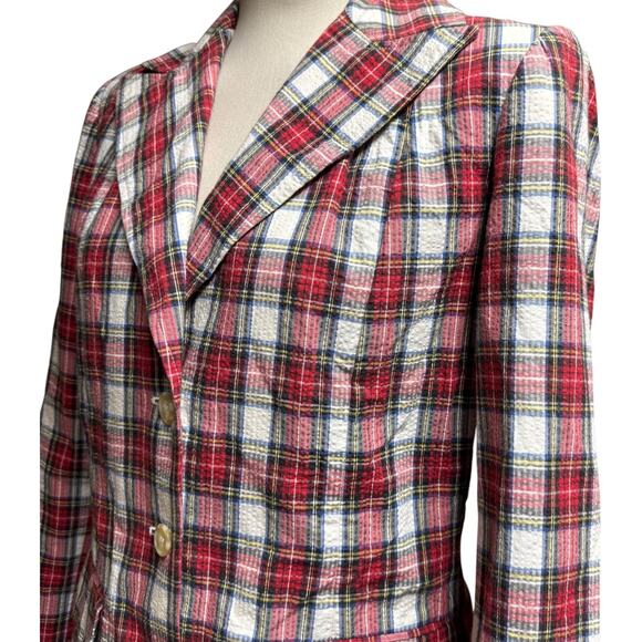 Tommy Hilfiger Vintage 90s Cotton Plaid Blazer Red Black Blue Yellow White 10 - Picture 2 of 6